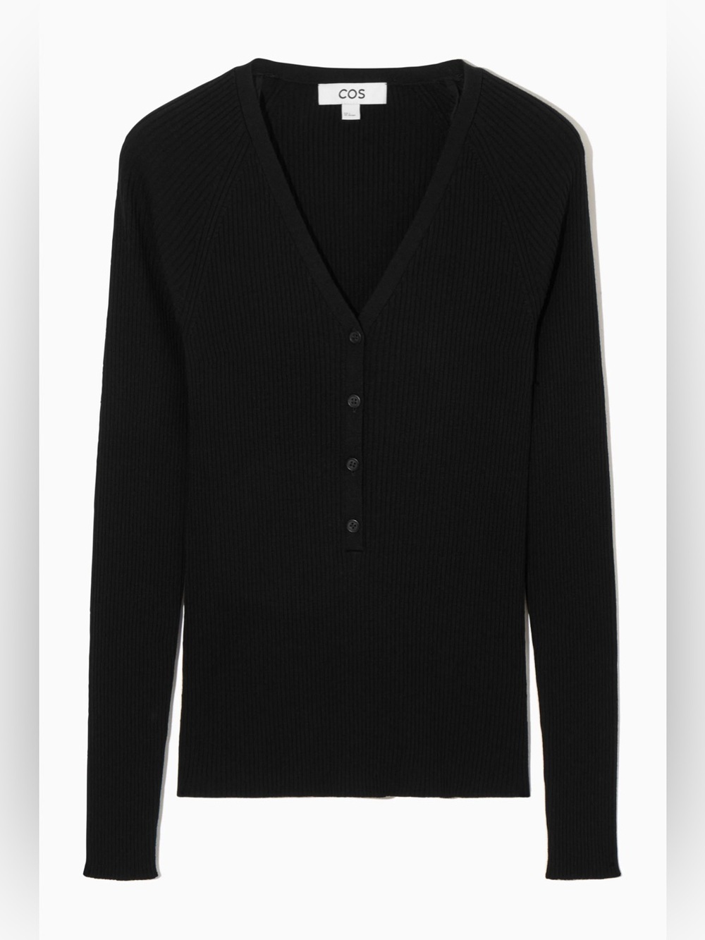 Cos  Black V-Neck Ribbed Henley Small